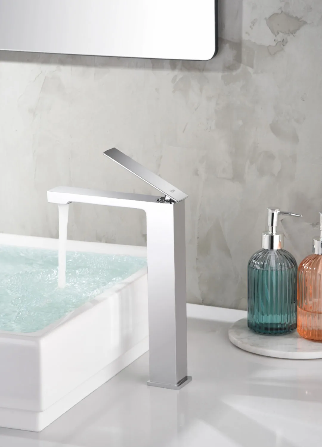 Grey tapware and white sink