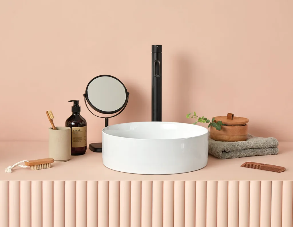 White basins with black tapware 