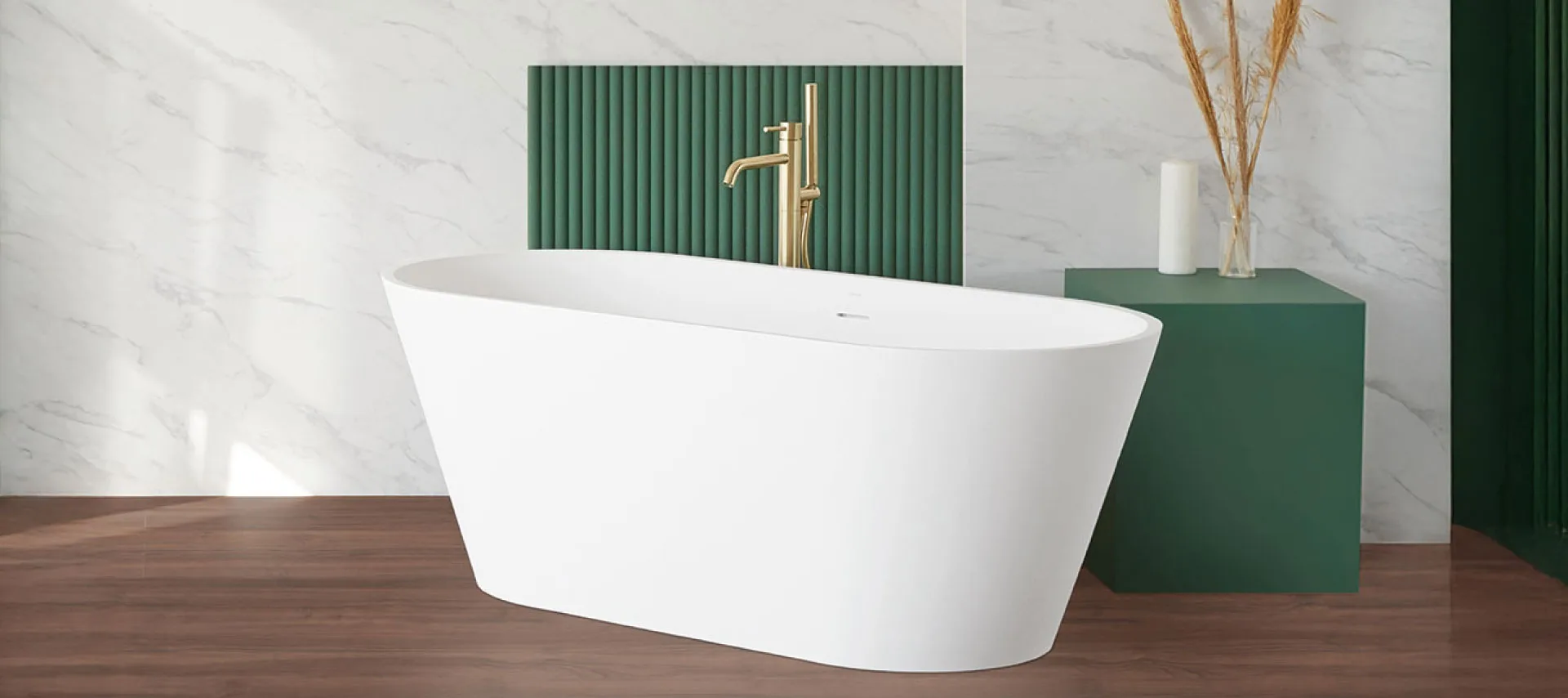 White bathtub with golden tap