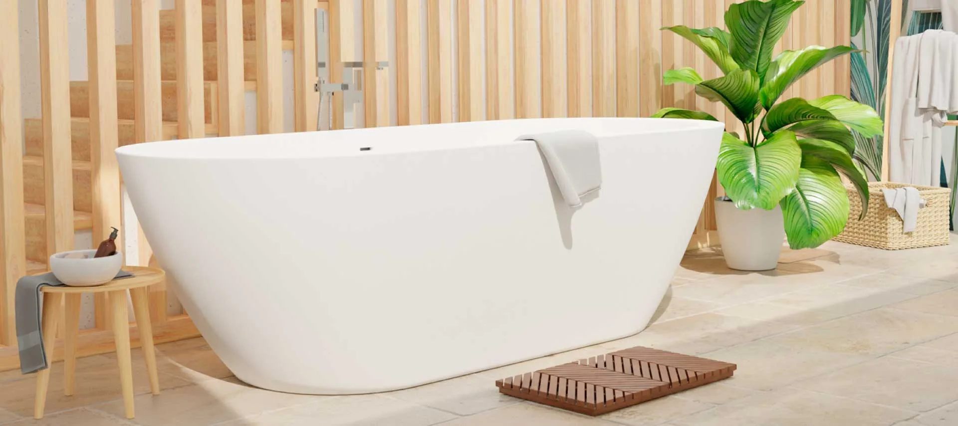White bathtub with grey tap