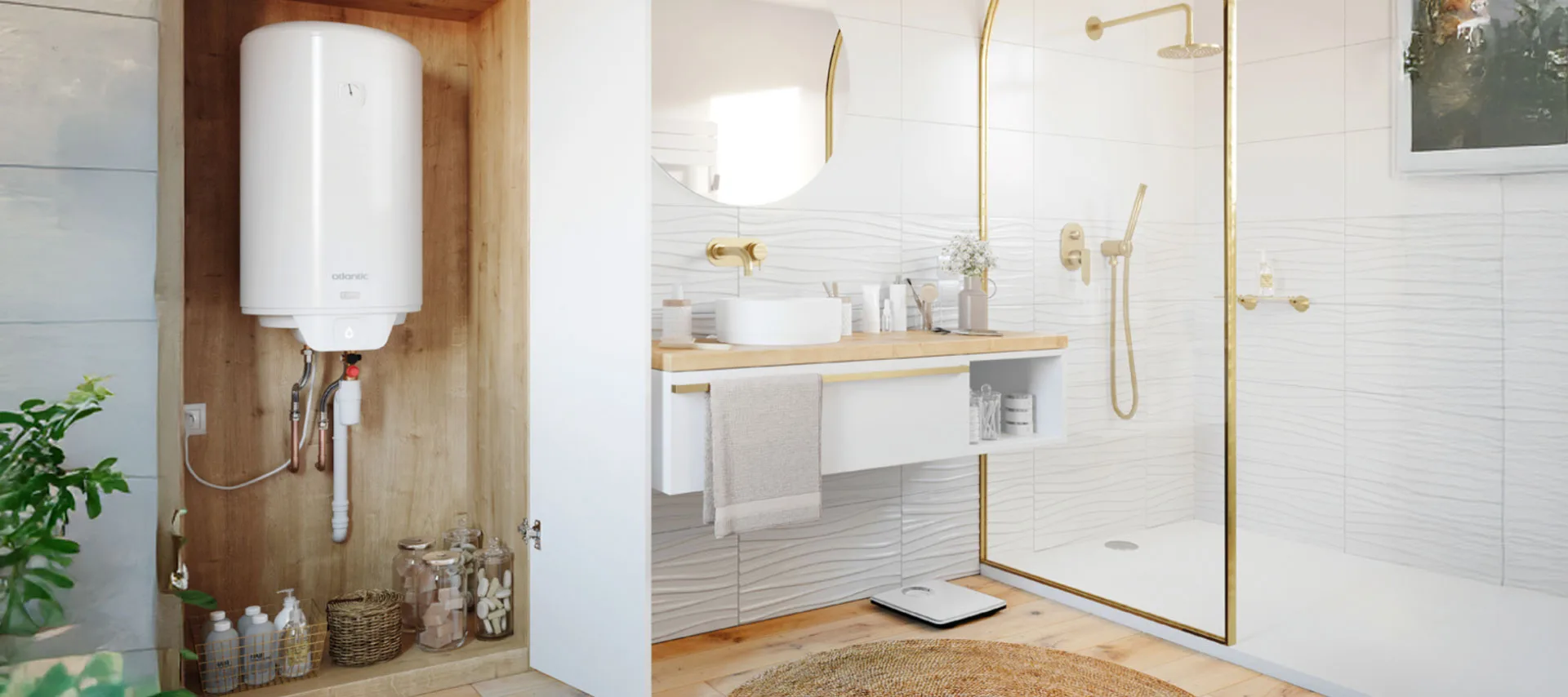 White water heater in bathroom