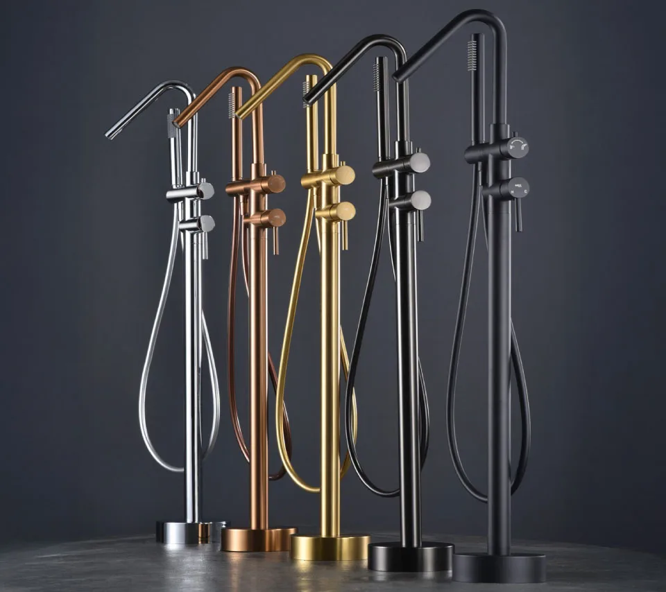 Black, white, stainless steel, silver, gold, copper, and chrome tapware